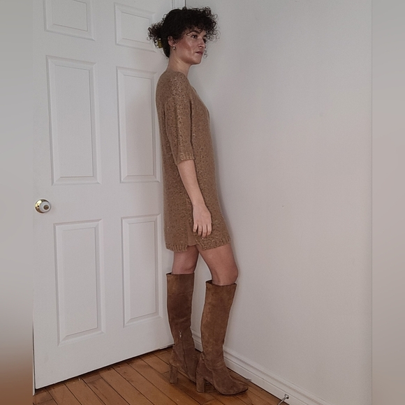Sandro Paris Elegant Tan Knit wool mix Dress - Picture 5 of 9